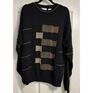 Vtg Bachrach 80s 3D Knit Pullover USA Made‎ Sweater XL Black Grandpa Read